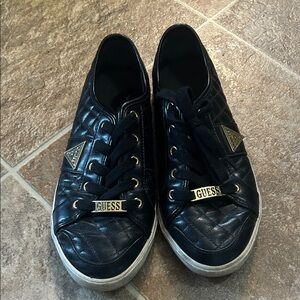 Guess Black Quilted Sneakers with Gold Details